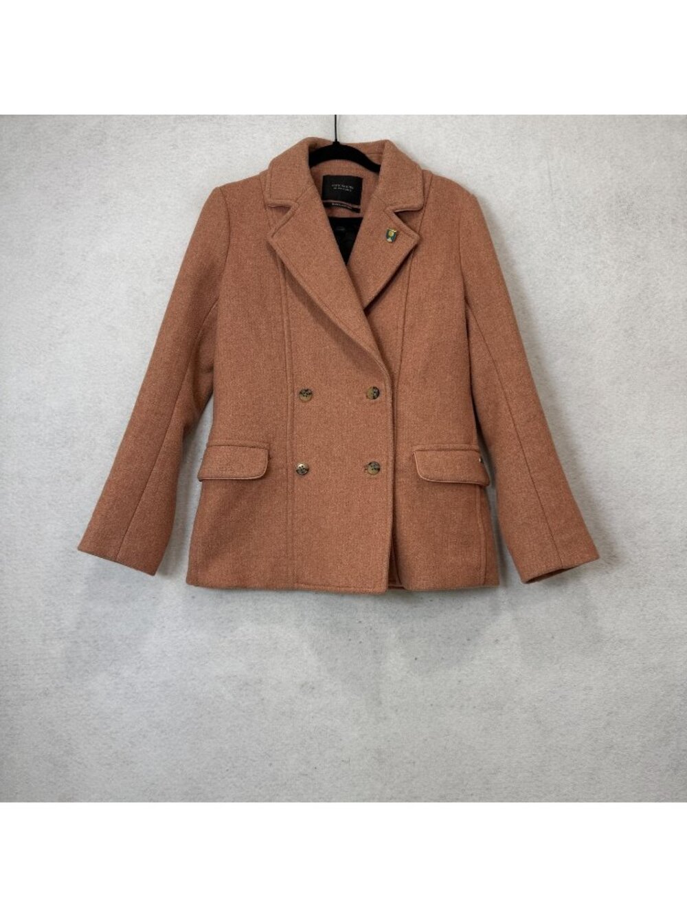 Scotch & Soda Coat Womens Small Pink Wool Blend Tweed Double Breasted Pea